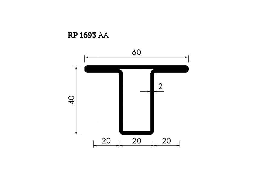 RP1693AA~~L=6000mm HOP profiel in brut staal T40x20x20x2