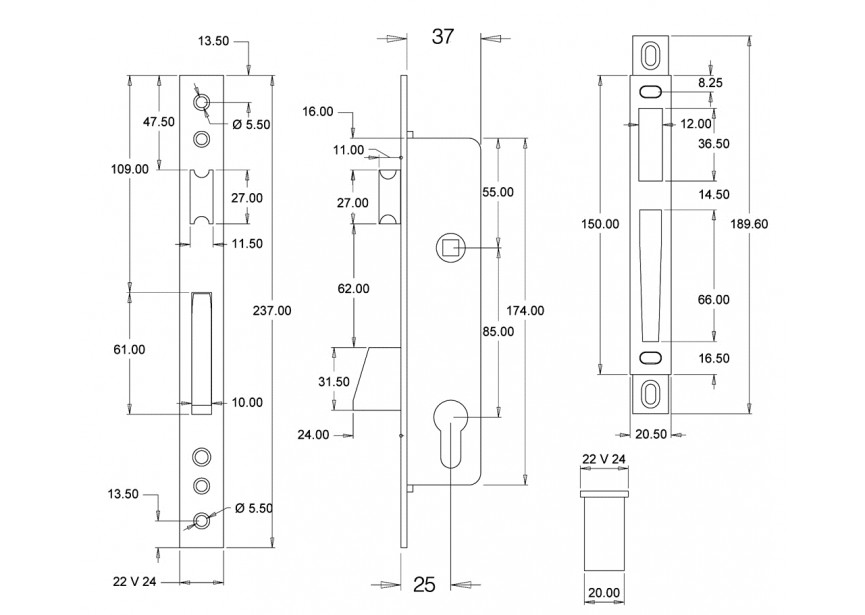 1430-25~~7716-25 OMKEERBAAR TUIMELSLOT VOOR KOKER VAN 40x40