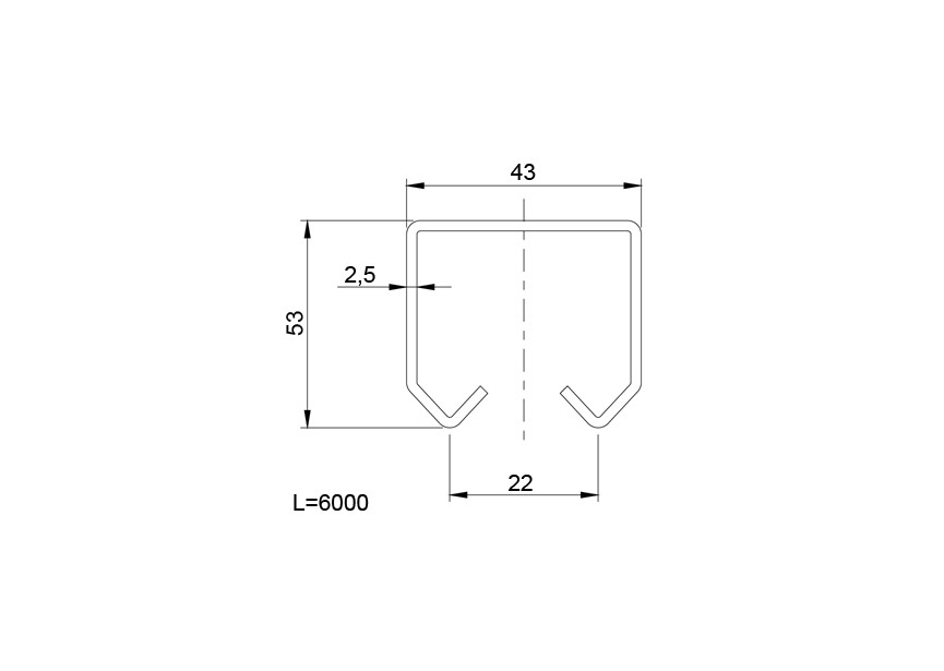 24-M~~RAIL VOOR ROLLEN MIDDEL 44MM - 6 METER