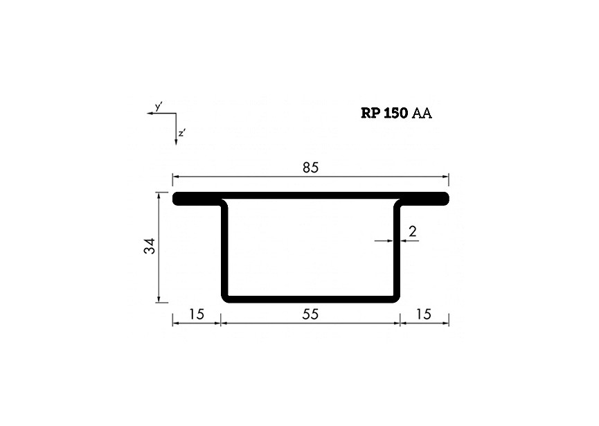 RP150AA~~L=6000mm HOP profiel in brut staal T34x55x15x2