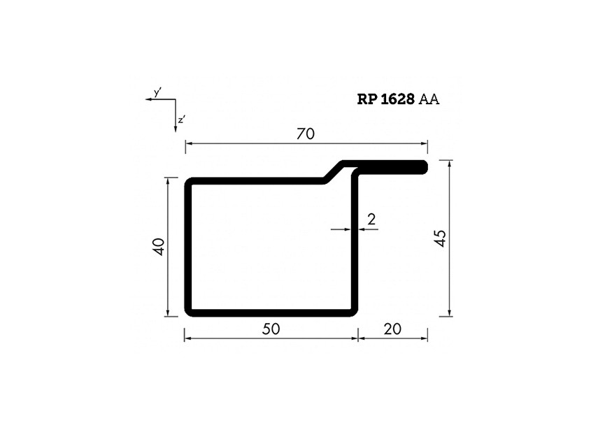 RP1628AA~~L=6000mm HOP profiel in brut staal L(V)40x50x20x2