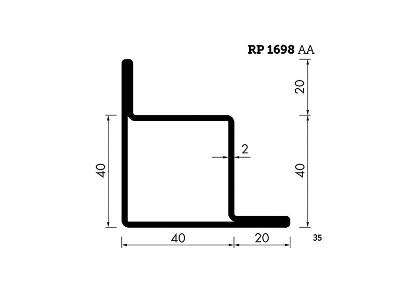 RP1698AA~~L=6000mm HOP profiel in brut staal W40x40x20x2