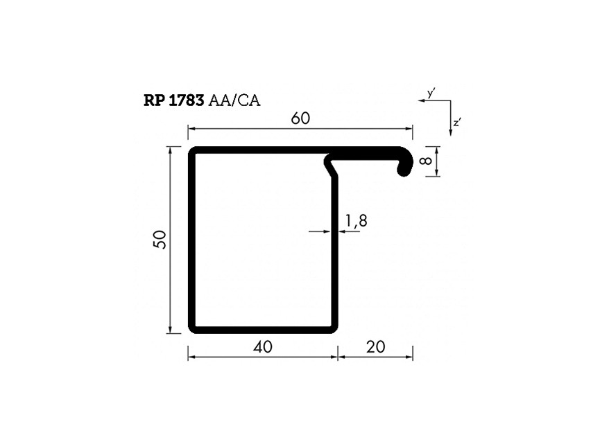 RP1783AA~~L=6000mm HOP profiel in brut staal L50x40x20x2