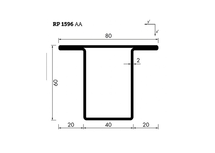 RP1596AA~~L=6000mm HOP profiel in brut staal T60x40x20x2