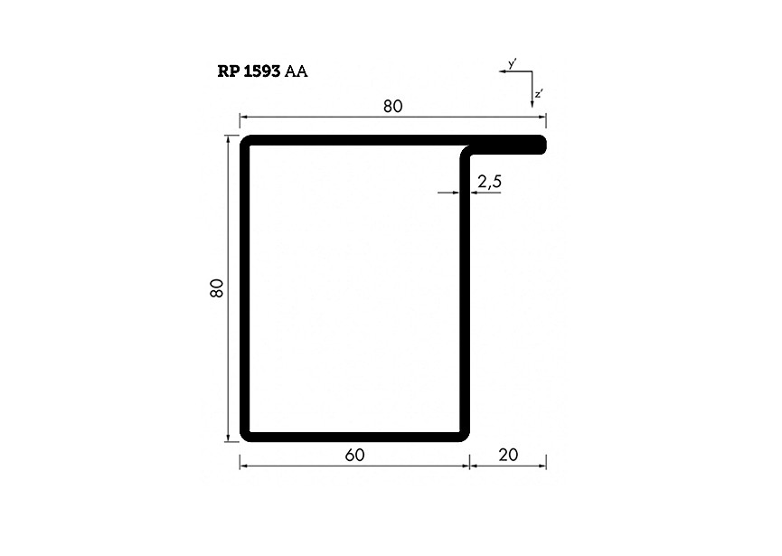 RP1593AA~~L=6000mm HOP profiel in brut staal L80x60x20x2