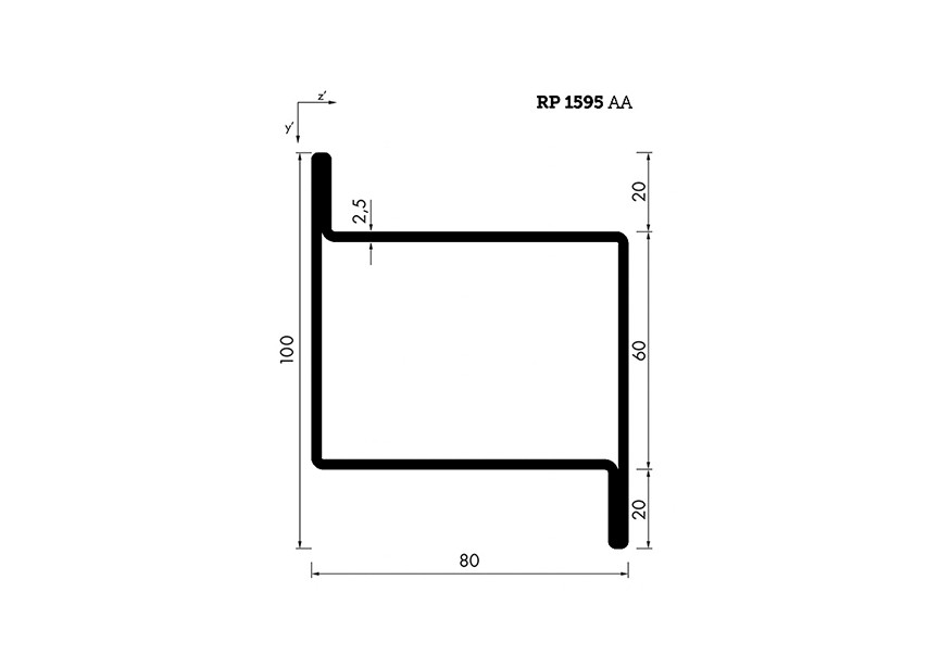 RP1595AA~~L=6000mm HOP profiel in brut staal Z80x60x20x2