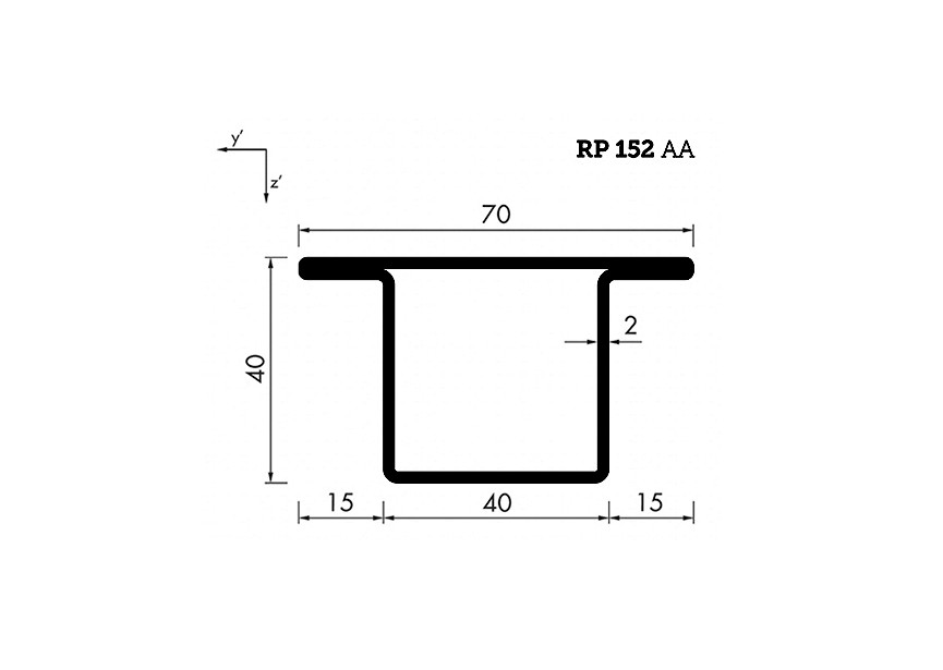 RP152AA~~L=6000mm HOP profiel in brut staal T40x40x15x2