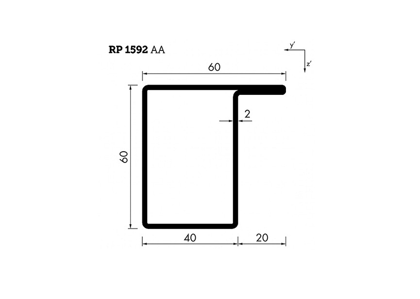 RP1592AA~~L=6000mm HOP profiel in brut staal L60x40x20x2