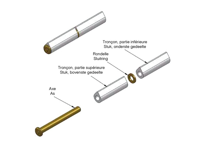 LPMS060~~LASPAUMEL IN STAAL - LOSSE PIN EN SLUITRING IN MESSING