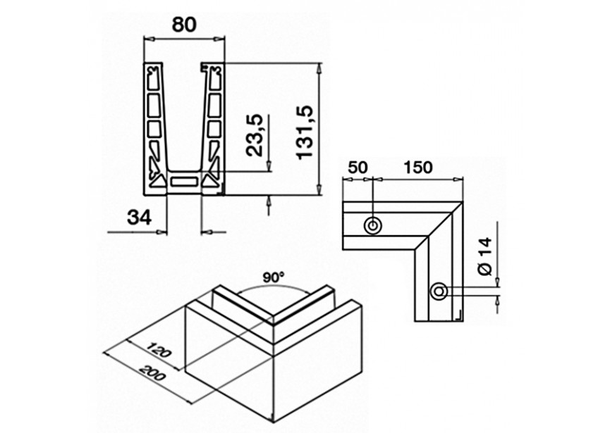 168511-02-18~~90° verbinder, Easy Glass Max, topmontage,