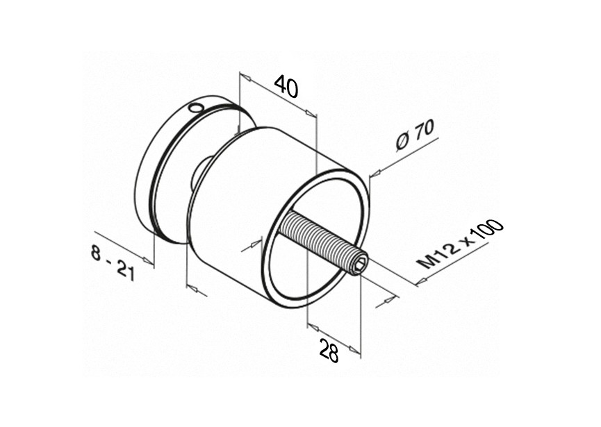 Adaptateur à verre, Ø 70mm, fixation plate