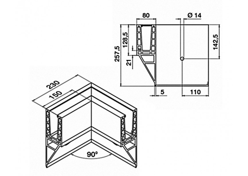 168541-01-18~~90° verbinder, Easy Glass Max Y, zijmontage,