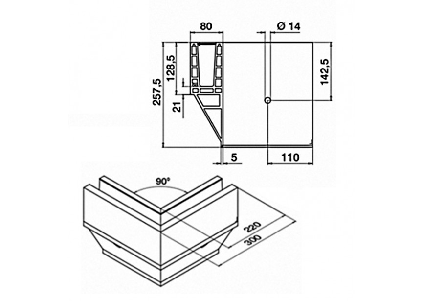 168541-02-18~~90° verbinder, Easy Glass Max Y, zijmontage,