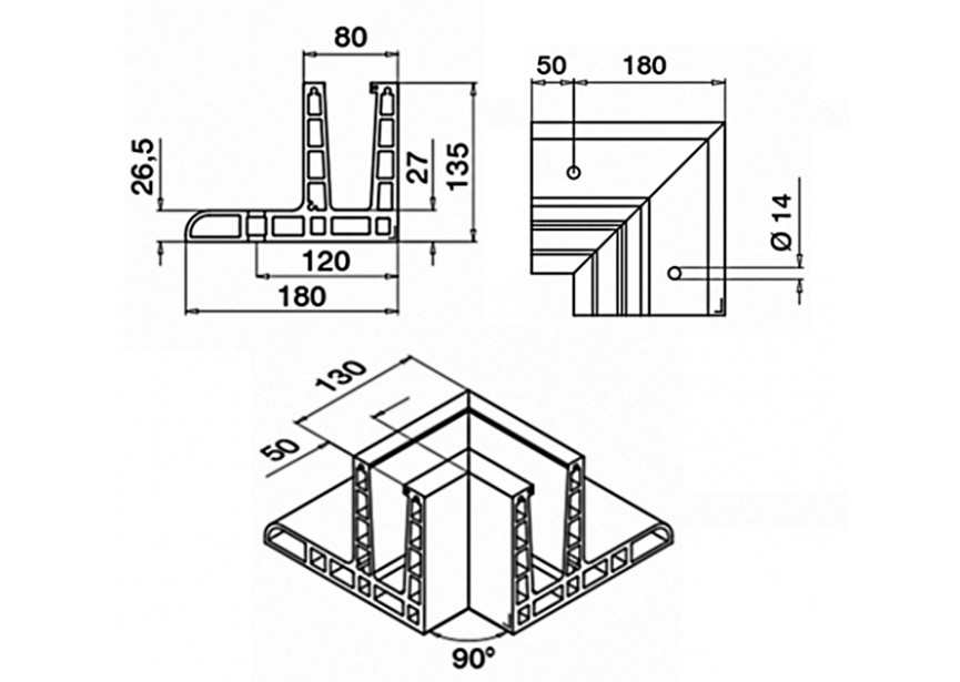 168521-01-18~~90° verbinder, Easy Glass Max F, topmontage,