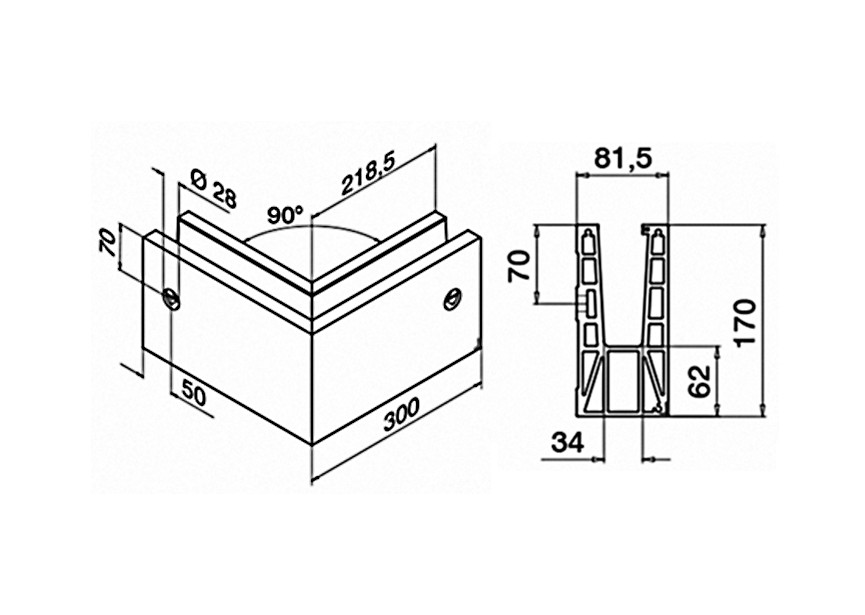 168531-02-18~~90° verbinder, Easy Glass Max, zijmontage,