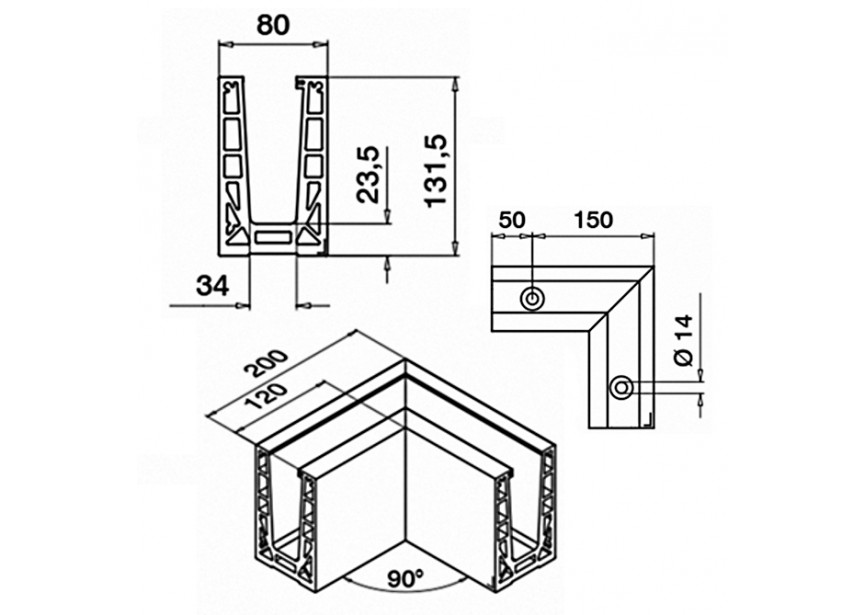 168511-01-18~~90° verbinder, Easy Glass Max, topmontage,