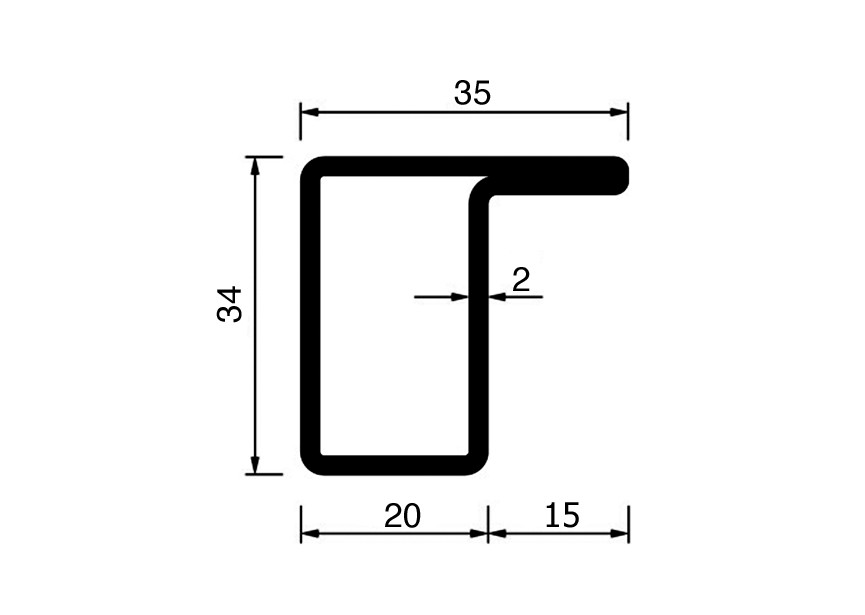 RP144AA~~L=6000mm HOP profiel in brut staal L34x20X15X2mm