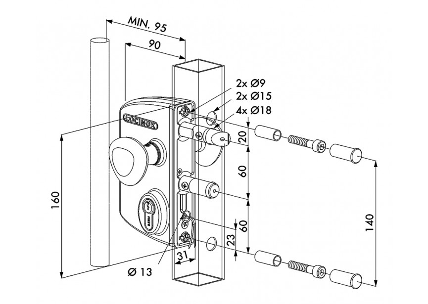 P00014739-7016 - Serrure électrique à émission pour profils ronds D30-50mm-antracite