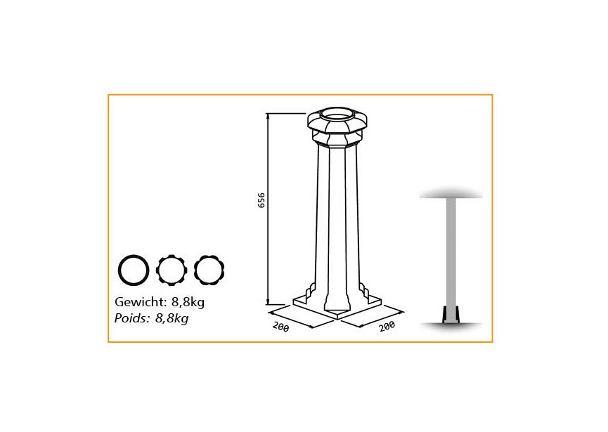 DC-80SQUA A~~UITEINDE VOOR KOLOM 80MM - SQUARE A