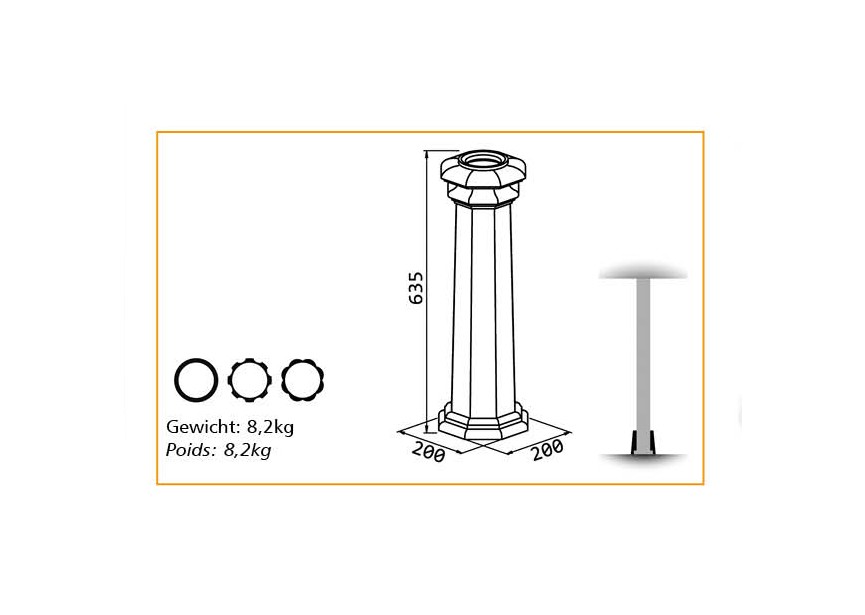 DC-80SQUA B~~UITEINDE VOOR KOLOM 80MM - SQUARE B