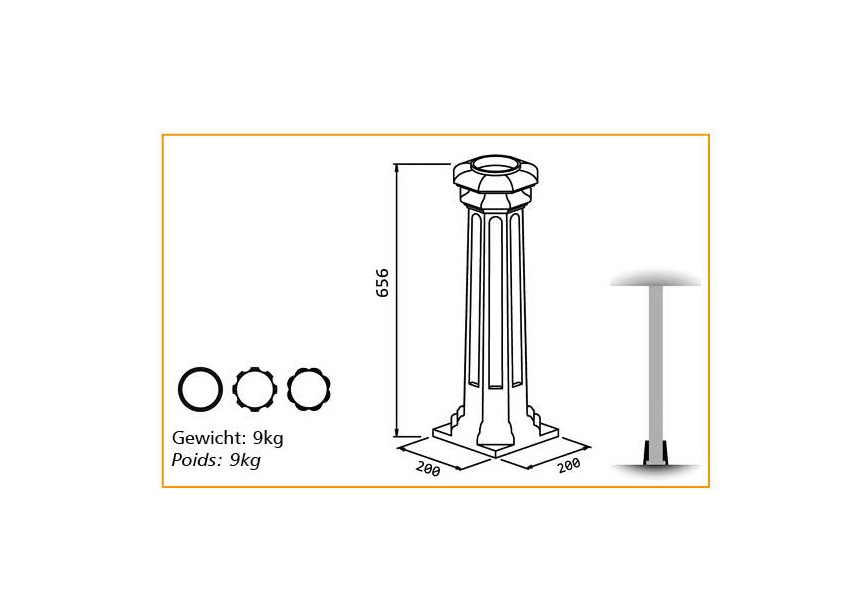 DC-80SQUAROY A~~UITEINDE VOOR KOLOM 80MM - SQUARE ROYAL A