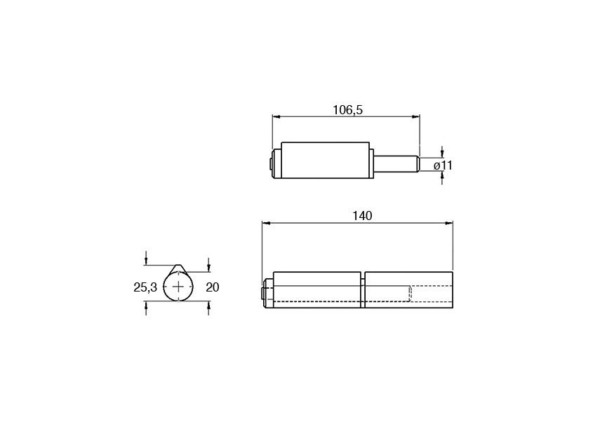 LPMS140~~LASPAUMEL IN STAAL - LOSSE PIN EN SLUITRING IN MESSING