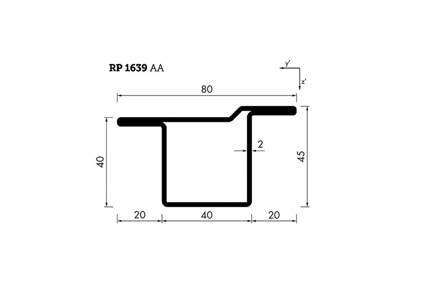 RP1639AA~~L=6000mm HOP profiel in brut staal T(V)40x40x20x2