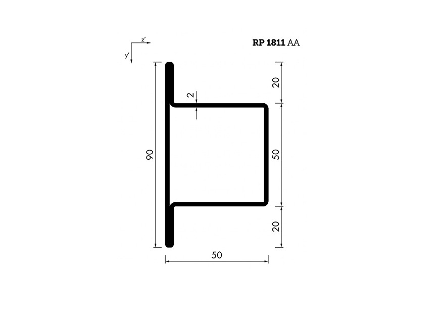 RP1811AA~~L=6000mm HOP profiel in brut staal T50x50x20x2