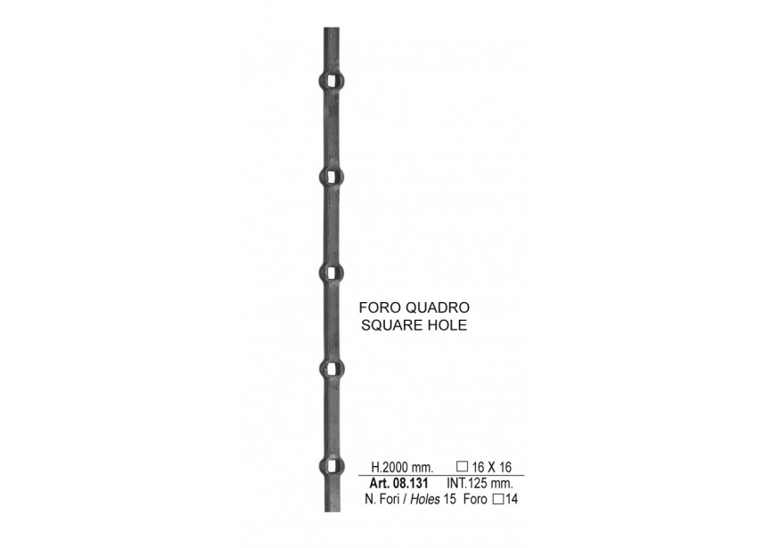 BARRE CARRE AVEC TROUS # 16 MM L 2000 MM