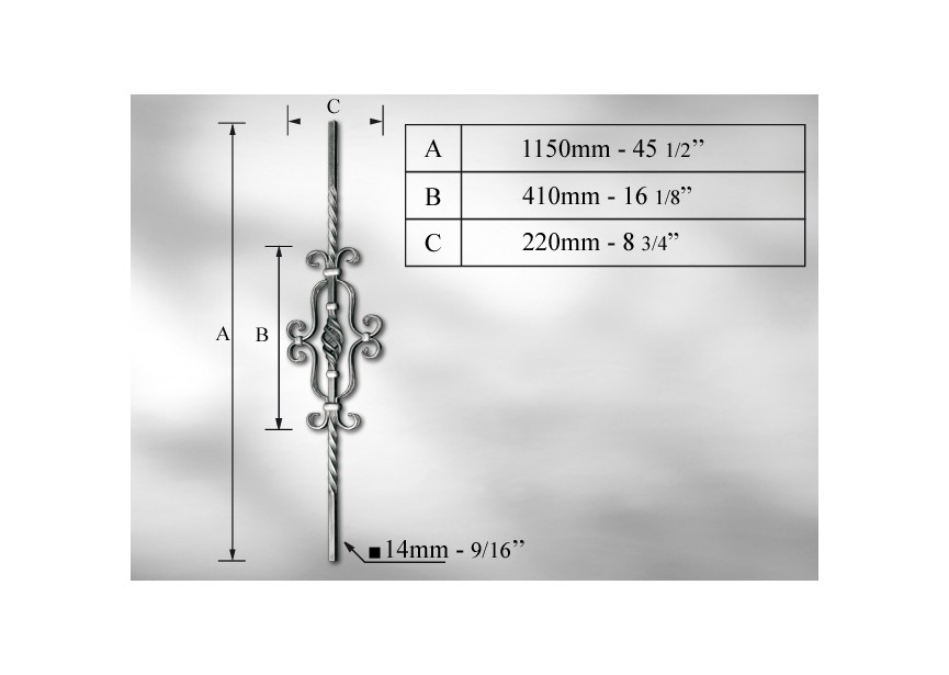 BALUSTRE # 14MM - LONGEUR 1150MM