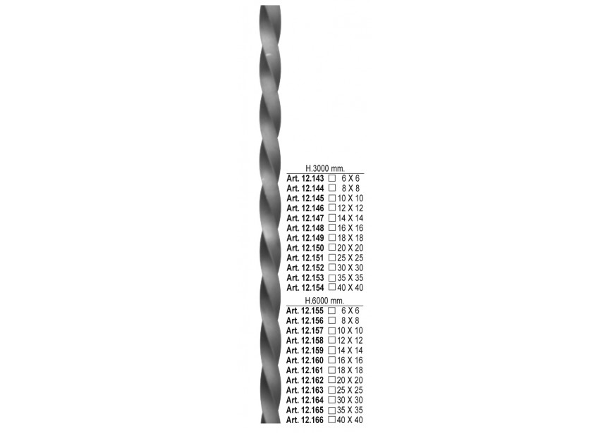 BARRE TORSADE 40X40MM - 6 METRES