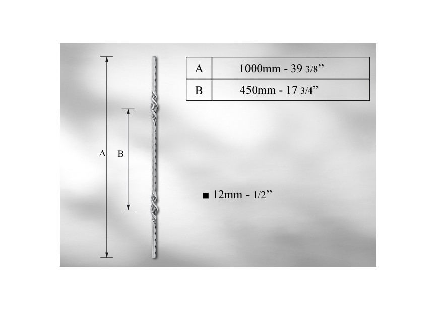 BALUSTRE MARTELE SUR ANGLE #12MM - LONGUEUR 1M