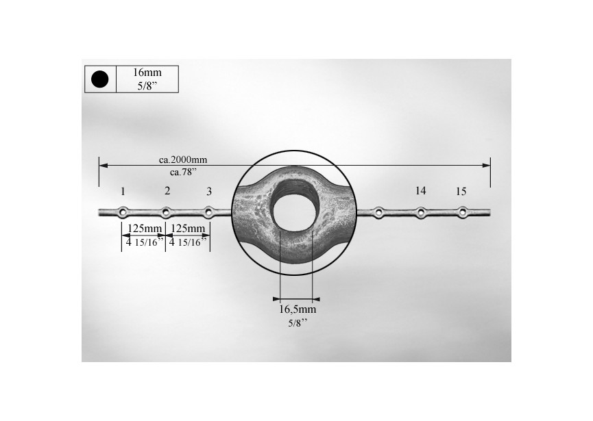 TRAVERSES A TROUS RENFLES #16MM - L. 2M