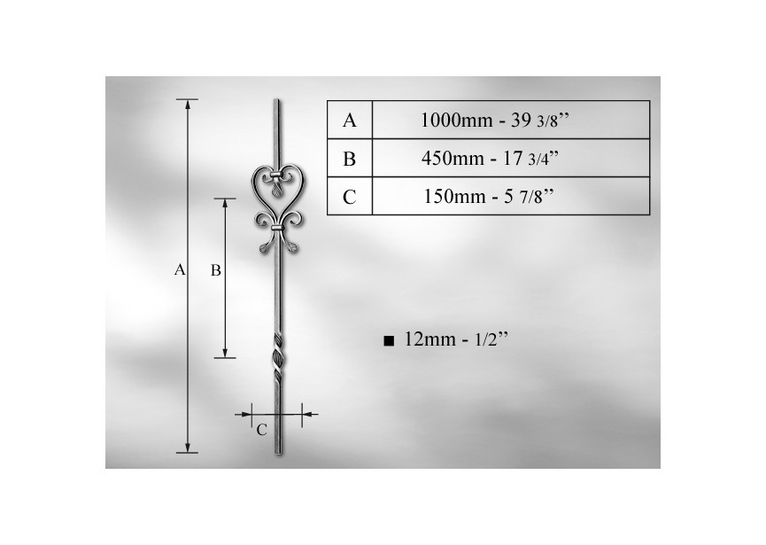 BALUSTRE # 12MM - LONGUEUR 1000MM