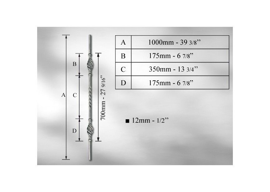 BALUSTRE # 12MM - LONGUEUR 1000MM