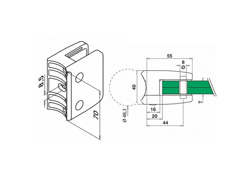 142400-048-12~~Glass clamp, MOD 24, excl. rubber inlay,tube Ø48,3 mm, stain