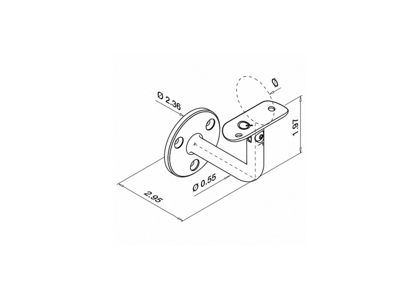 Handrailingsteun, variabel, voor wandbevestiging