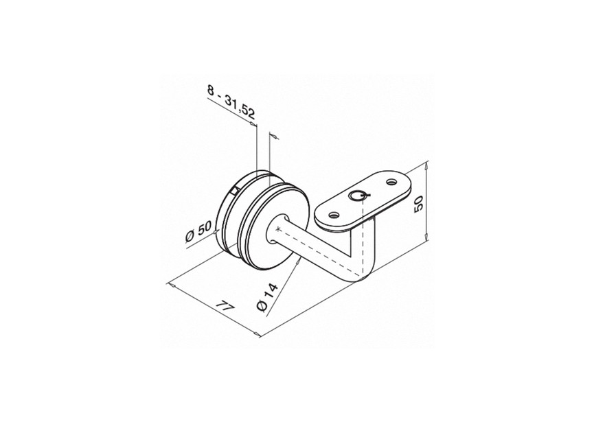 Support de main-courante pour verre, plat