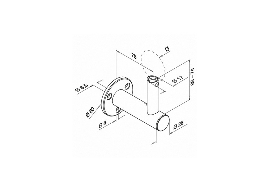 Handrailingsteun, verstelbaar, v. wandbevestiging