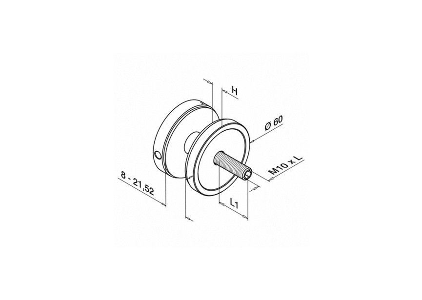 Glasadapter, Ø70 mm, vlak, achterplaat 10 mm