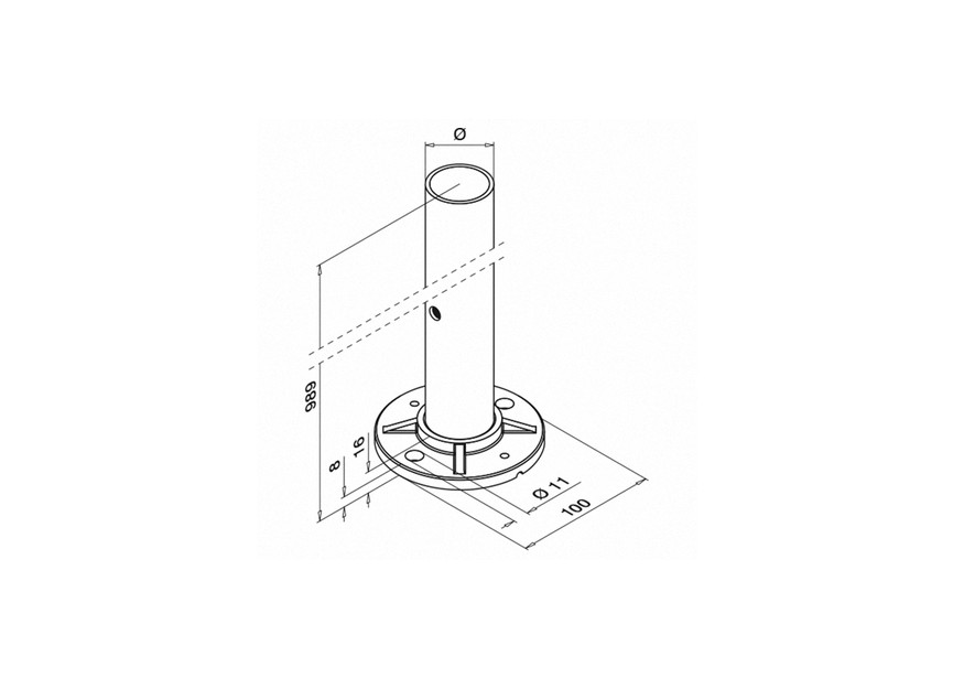 Baluster, Ø42,4 mm x 2 mm, M8 eenzijdig