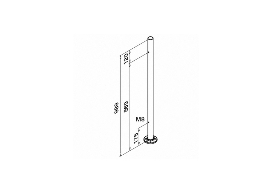 Baluster, Ø42,4 mm x 2 mm, M8 eenzijdig