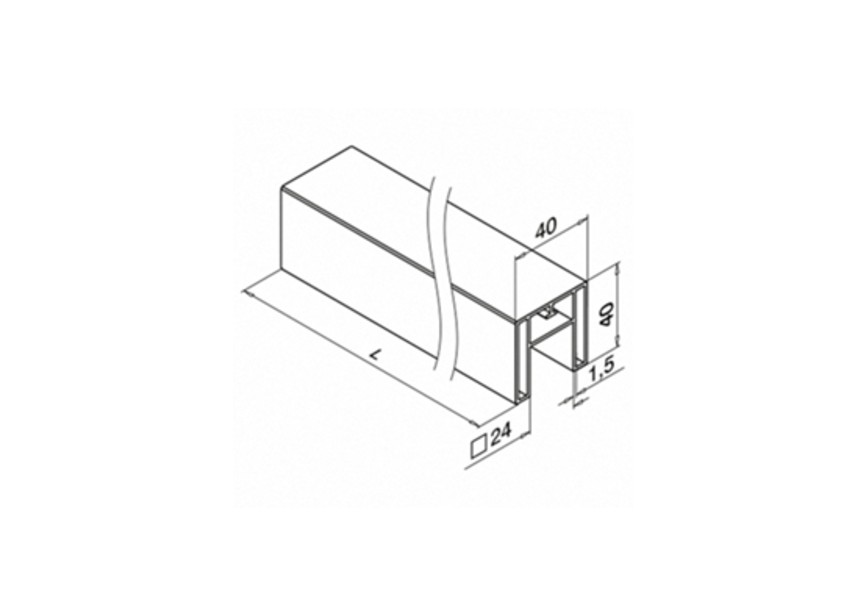 Tube à fond de gorge, carré, 40x40x1,5 mm