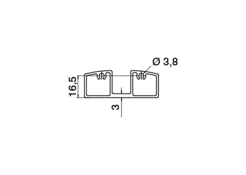 Glasrail, Easy Alu, onder, 55x25 mm